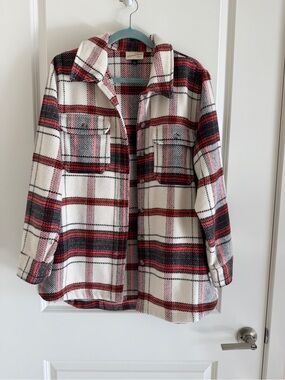Universal Thread Plaid Shacket - Burnt Orange , Black & Cream with. Pink Pop